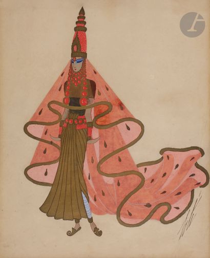 null Romain de Tirtoff dit ERTÉ (1892-1990)
Maquette de costume de femme hindoue...