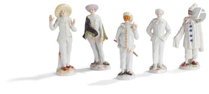 null MeissenFive
porcelain statuettes with polychrome decoration of the commedia...
