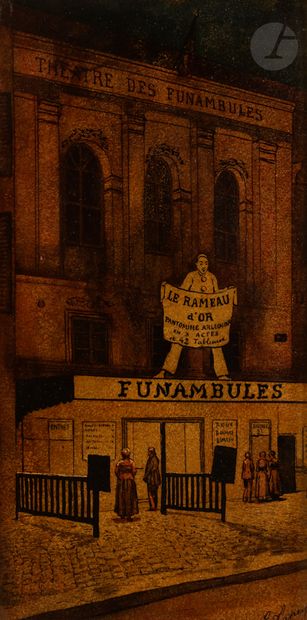 null J. LAPEYRE (XXe siècle)
Au théâtre des Funambules
Encre et aquarelle sur carton.
Signée...