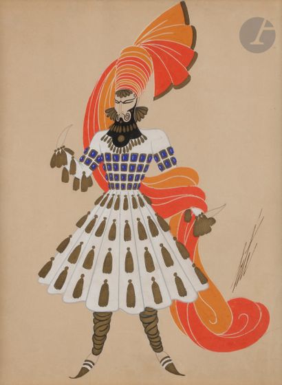 null Romain de Tirtoff dit ERTÉ (1892-1990)
Maquette de costume d’homme hindou pour...