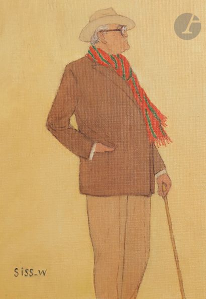 null William SISS (XXe siècle)
Sacha Guitry à l’écharpe rouge
Huile sur isorel.
Signée...