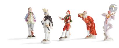 null Meissen
Cinq statuettes en porcelaine à décor polychrome de la série des figures...