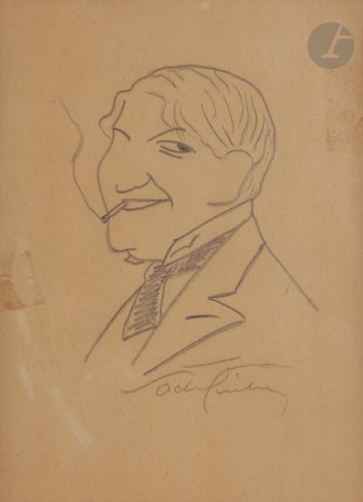 null Sacha GUITRY (1885-1957)
Autoportrait à la cigarette, vers 1908
Crayon.
Signé...