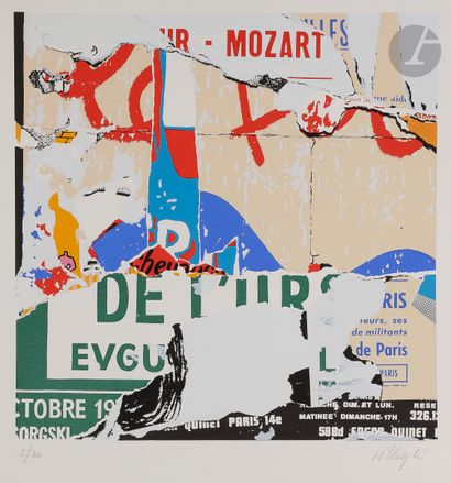  Jacques Villeglé (born 1926 ) : Torn Poster. Serigraphy in colours. Perfect proof...
