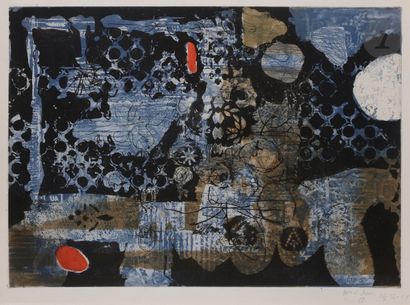 null Antoni Clavé (Catalan, 1913-2005
)Blue-Red. 1969. 
Etching, aquatint and drypoint...