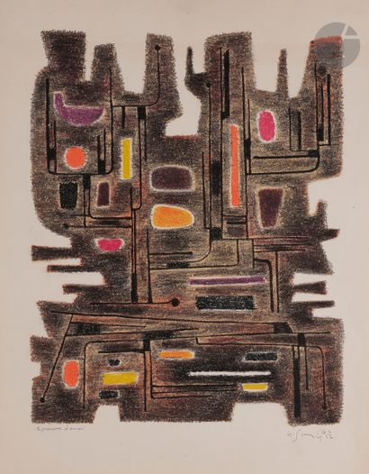 null Gustave Singier (1909-1984)
Composition. 1956. 
Lithographie en couleurs.
Très...