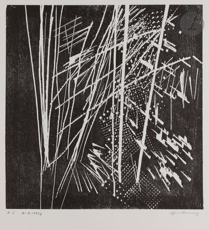 null Hans Hartung (1904-1989) 
H 1973-9. 1973.
woodcut. 
Perfect proof on white vellum,...