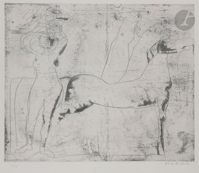 Marino Marini (Italian, 1901-1980 )Fondale (Background). 1969. etching. Very nice...