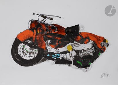  César (César Baldaccini, known as) (1921-1998 )Compression of motorcycle. Serigraphy...
