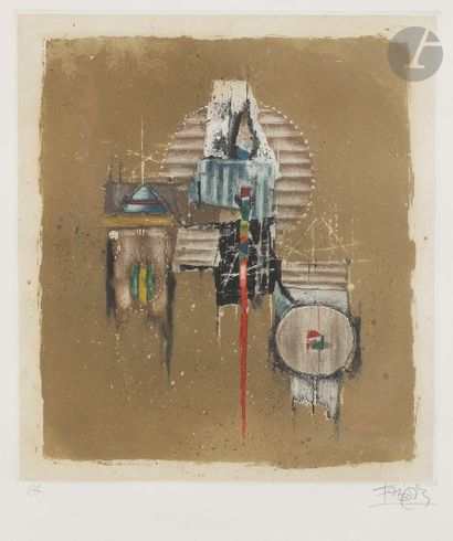 null Johnny Friedlaender (1912-1992
)Composition. About 1980. 
Aquatint in colours....