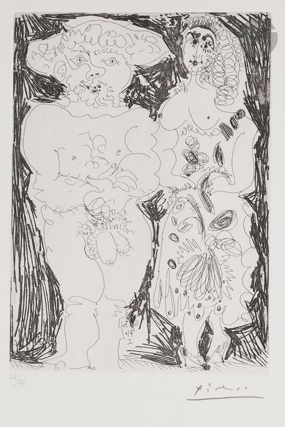 null Pablo Picasso (1881-1973)
Paysan et maja. (Les 156, pl. 74). 11 mars 1971. 
Eau-forte.
Parfaite...