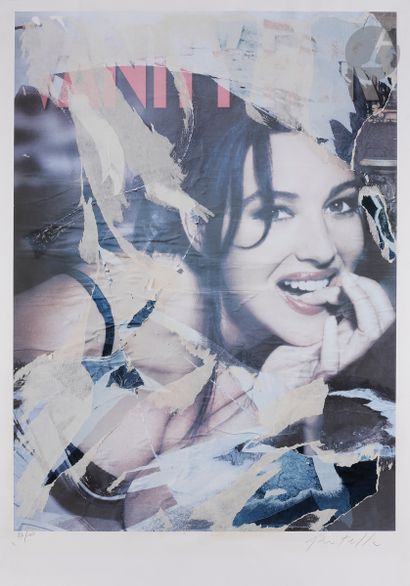  Mimmo Rotella (1918-2006) Monica Bellucci. Collages et lacérations sur fond imprimé...