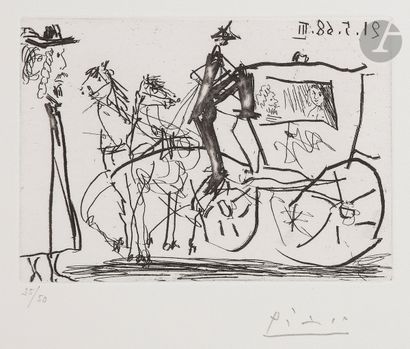 Pablo Picasso (1881-1973) Couple en carrosse...