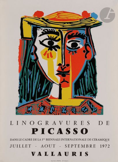  Pablo Picasso (1881-1973) (d’après). Linogravures de Picasso. Affiche pour une exposition...