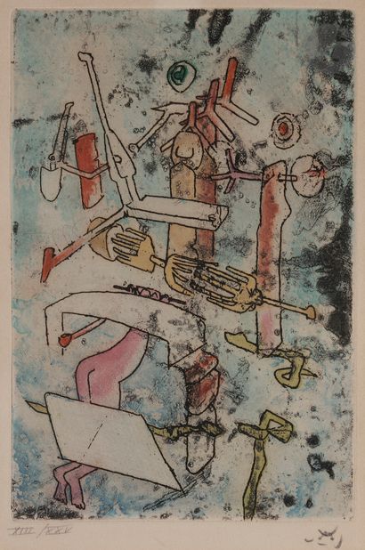 null Roberto Matta (1911-2002)
Songes, songés. 1976.
Eau-forte et aquatinte en couleurs.
Belle...