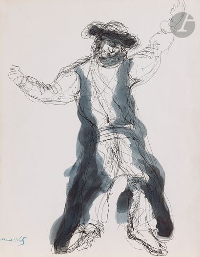 null MANÉ-KATZ (1894-1962) 
La danse du rabbin
Encre et lavis d’encre. 
Signée en...