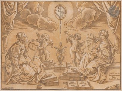 Bartolomeo Coriolano (c. 1599-c. 1676) Une thèse. 1640. Bois gravé d’après Guido...