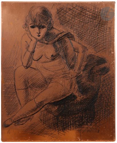 null André Dignimont (1891-1965) 
Femme nue au fauteuil. Vers 1940. Cuivre gravé...