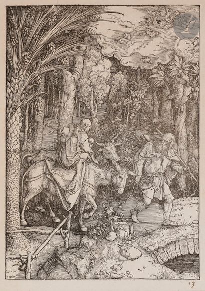  Albrecht Dürer (1471-1528) La Fuite en Égypte. (Pl. de la Vie de la Vierge). Vers...
