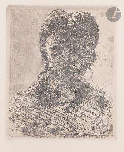 null Paul Cézanne (1839-1906) 
Tête de jeune fille. 1873. Eau-forte et roulette....