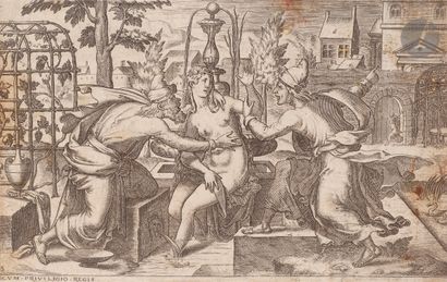 null Étienne Delaune (c. 1518-c. 1576) 
Suzanne et les deux vieillards. Burin. 172 x 110....