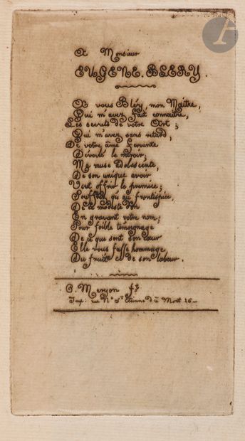 null Charles Méryon (1821-1868) 
 Vers à Eugène Bléry, n° 2. 1854. Eau-forte. 68 x 127....