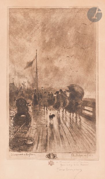 null Félix Buhot (1847-1898) 
Un débarquement en Angleterre. 1879. Eau-forte, pointe...