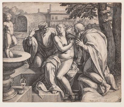 null Raphaël Sadeler I (c. 1560/61-c. 1628-32) 
Suzanne au bain. 1582. Burin d’après...