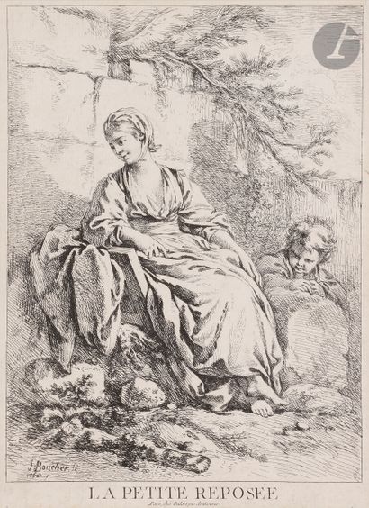 null François Boucher (1703-1770) 
La Petite reposée. 1756. Original etching. 180...