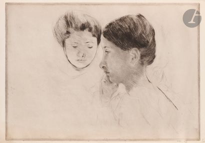 null Mary Cassatt (1844-1926) 
Céleste and Marjorie. Vers 1898. Pointe sèche. 409 x 290....