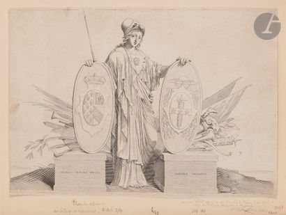  Claude Mellan (1598-1688) Minerve debout avec boucliers ovales. Burin. 325 x 219....