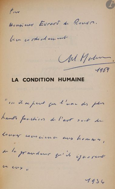 null *MALRAUX (André).
La Condition humaine.
Paris : Gallimard, [1933]. — In-8, 184...