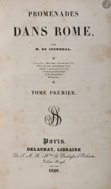 null STENDHAL.
Promenades dans Rome.
Paris : Delaunay, 1829. — 2 volumes in-8, 201...
