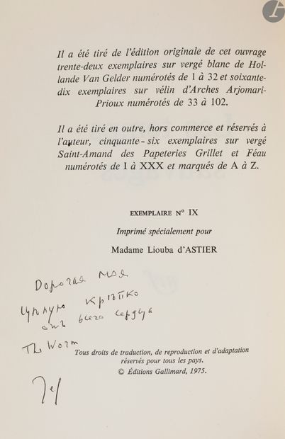 null KESSEL (Joseph).
Les Temps sauvages.
Paris : Gallimard, [1975]. — In-8, 217...