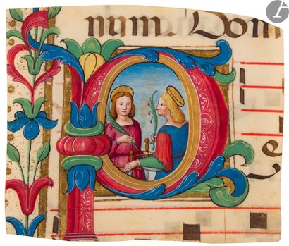 null [ENLUMINURE].
Ensemble d’enluminures du XVe-XVIe siècles
- Initiale « P » historiée.
Deux...