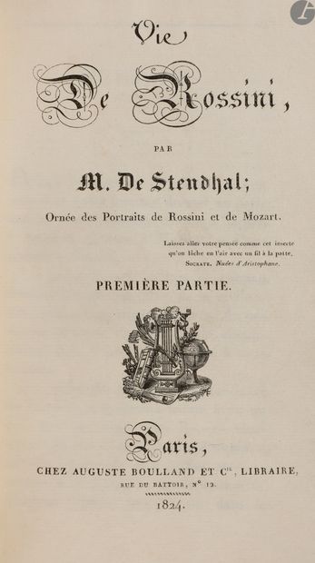 null STENDHAL.
Vie de Rossini.
Paris : Auguste Boulland et Cie, 1824. — 2 volumes...