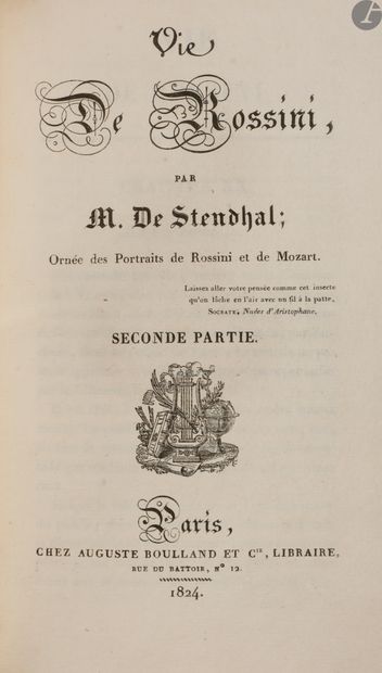 null STENDHAL.
Vie de Rossini.
Paris : Auguste Boulland et Cie, 1824. — 2 volumes...
