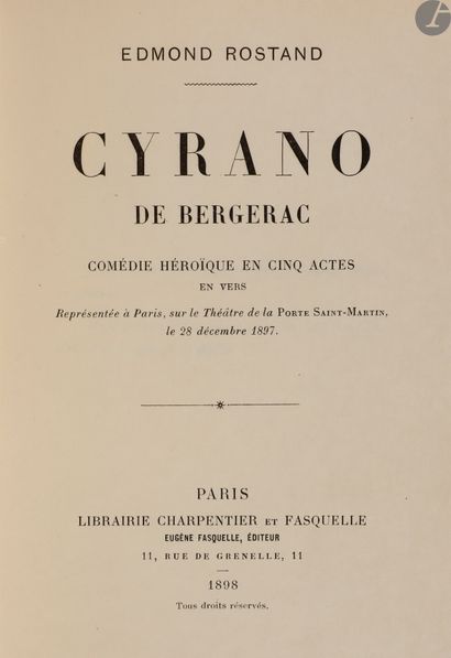 null ROSTAND (Edmond).
Cyrano de Bergerac.
Paris : Eugène Fasquelle, 1898. — In-8,...