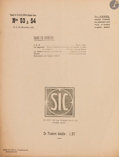 null [REVUE].
Sic. Sons Idées Couleurs Formes.
Paris : Sic, janvier 1916-décembre...