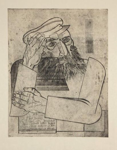 Jankel ADLER (1895-1949) Portrait d'un juif à la casquette. Eau-forte. Cachet au...
