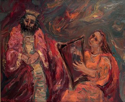 Isaac FRENKEL dit FRENEL (1899-1981) David jouant de la harpe devant le roi Saül...