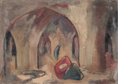 Edith AUERBACH-DELAMARE (1893-1956) Cachot. Huile sur toile, portant une trace de...