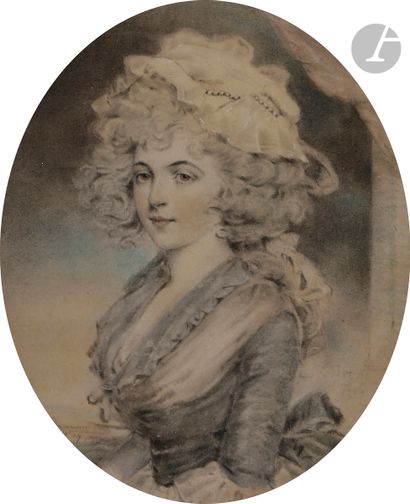 null John DOWNMAN 
(Royaume-Uni 1750 - 1824)
Paire de portraits de femme l’un de...