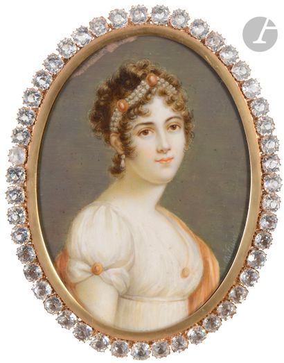 null École FRANÇAISE de la fin du XIXe SIÈCLE 
Portrait présumé de Caroline Bonaparte...