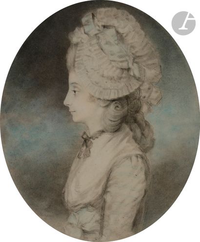 null John DOWNMAN 
(Royaume-Uni 1750 - 1824)
Paire de portraits de femme l’un de...