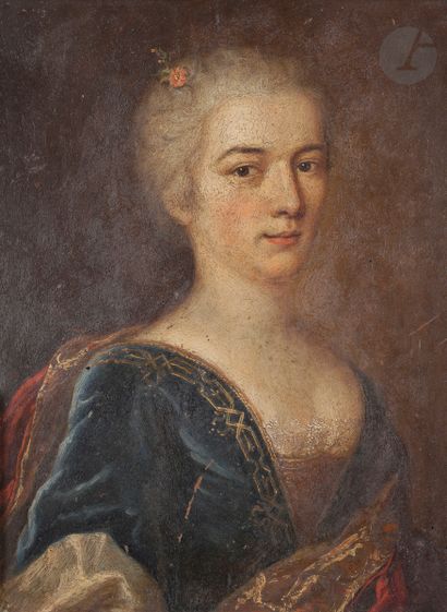  École Française du XVIIIe siècle Portrait de femme Cuivre 22 x 17 cm (Manques)