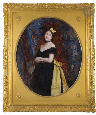 null École FRANÇAISE de la deuxième moitié du XIXe siècle
Portrait de femme à l’éventail...