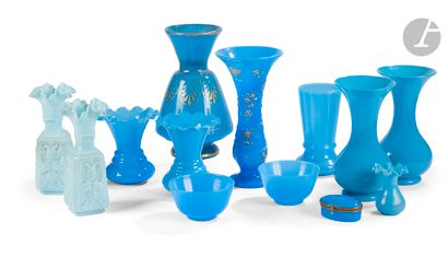 null A lot of blue opaline shaped pieces (color differences) composed of a pair of...