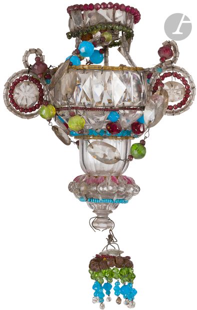 null Small suspension made of cut glass and stained glass, with faceted decoration...