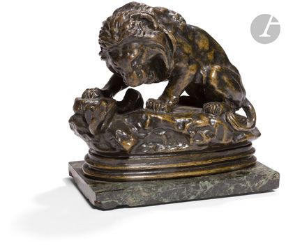 null After Antoine Louis Barye (1796-1875)
Lion with a snake
Bronze
Dim.: 17 x 18...